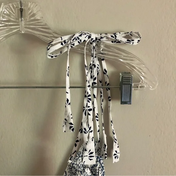 Rebecca Taylor Blue and White Cactus Fleur Tie Strap Mini Sun Dress - Picture 9 of 12